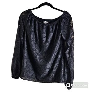 White House Black Market black lacy long sleeve blouse size XS pre-owned